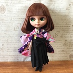 ブライス・リカちゃん：袴セット　紫x黒