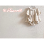 ●kkn様専用●★刺繍フリル✳ぷっくり半袖ロンパース 女の子✳８０🌼【送料無料】オフホワイト綿麻
