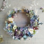 Jolie botanique＜Bleu Azur＞＊ハーフムーンリース＊プリザーブドフラワー＊お花＊ギフト＊結婚祝い＊新築祝い＊お誕生日祝い＊ウェディング＊母の日＊１点もの