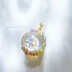 レインボークォーツ・スフィアペンダント（ワイヤージュエリー☆ワイヤーアクセサリー☆ワイヤーラッピング天然石ネックレス）