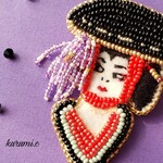 藤娘のビーズ刺繍ブローチ