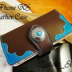 kiyo1121様専用 iphoneXS アイフォンXS ターコイズコンチョ レザーケース Dブラウン×ブルー