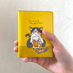 名刺・カードケース　猫がビールで乾杯（イエロー）