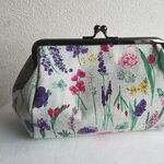 母の日　がま口ポーチ　グレーにお花