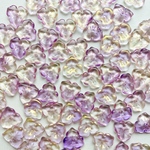 15個　チェコガラスビーズ  三弁の花　フラワービーズ ペタル 花びら 花弁  クリアベビームラサキ＆ゴールド