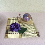 ちりめん細工:梅雨の飾り(紫陽花とかたつむり 紫)