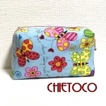 蝶柄色とりどり可愛い模様 水色 化粧ポーチ プチギフト など 四角いファスナーポーチ