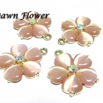 【D-0001】5pcs　キャッツアイストーン　桜　23×20mm　ゴールド　ピンク　チャーム