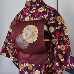 すぐに結べる「さくら造り帯」 くり色の雪輪に菊のお太鼓　D-196