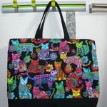 ho様オーダー品：USA生地　ミステリアスキャットいっぱいの大きめトートバッグ