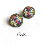 【中】サークル花柄刺繍ピアス