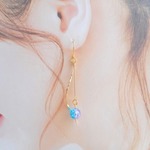 K16クラックガラス×ウェーブの揺れるキラキラピアス/イヤリング✨春・夏（ブルー×ピンク）氷・涼しげ