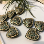 4pcs ドイツアクリル ハートチャーム グリーンゴールド 小