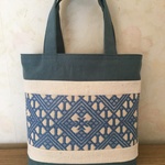 こぎん刺しのミニトートバッグ ブルー