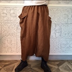 サルエルキュロットパンツ リネン茶