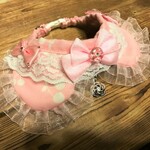 犬・猫の首輪　30～33　cocochanリボンチョーカー　ピンク・さくらんぼ柄・姫・プリンセス