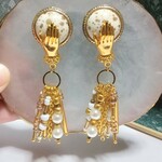限定1★スプラッシュ ヴィンテージ ボタン ハンド ピアス/イヤリング ゴールド