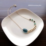 天然石のプレートネックレス◆中世の博物館◆ブルーグリーン　フローライト×ワイルドグリーン　カルセドニ