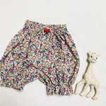 かぼちゃパンツ　小花柄コーデュロイ  青