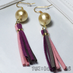 再販シャンパンゴールドコットンパールとミックスカラータッセルのピアス