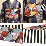 【SALE】USAコットン　豪華な浮世絵女性柄　半幅帯リバ長尺