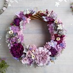 Jolie botanique＜Aubergine＞＊ハーフムーンリース＊プリザーブドフラワー＊お花＊ギフト＊結婚祝い＊新築祝い＊お誕生日祝い＊ウェディング＊母の日＊１点もの