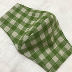 リネンとガーゼの立体型マスク簡単キット（チェック）黄緑