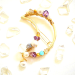 コットパール×天然石のパールチャーム付きヘアクリップ