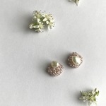 ビーズ刺繍　ビーズピアス　刺繍　刺しゅう　淡水パール　シャンパン