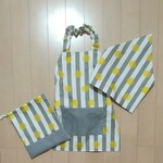 子供 エプロン 三角巾  収納袋 セット ストライプ ドット　100～110