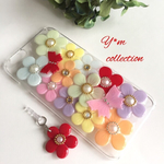 kmf20810様オーダー品＊イヤホンジャックプレゼント❤︎ポーチュラカと蝶のスマホケース＊お花のiPhoneケース