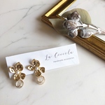  クリアフラワーボタン × リーフ　ピアス／イヤリング