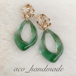 再販💫クリアグリーン フラワーゴールドフープ 秋冬ピアス✨シルバーポスト✨ピアス / フープピアス / クリア / グリーン / 大人可愛い / かわいい / みどり 