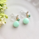 クリソプレーズ＆エメラルド・樹脂ノンホールピアス