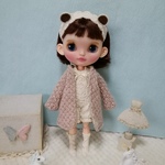 ブライスアウトフィット 🍎053 カーディガン&ロンパースセット(ｽﾓｰｷｰﾋﾟﾝｸ&ｴｸﾘｭ) ② ＊blythe outfit