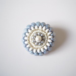 ビーズ刺繍の花ブローチ_#153_beads emb. flower brooch<blue/silver>