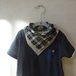 再12☆オシャレboyのよだれかけ☆タータン青×グレー