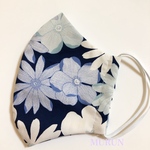 大人用立体マスク　ブルー✳︎ピンクフラワー　