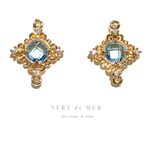 【4個 19×15mm】ゴールド ライトブルー×ブルーカラー ビジュー コネクター