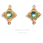 【4個 19×15mm】ゴールド グリーン×ブルーカラー ビジュー コネクター
