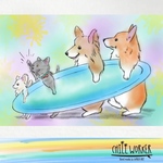 ☆カラフル可愛いペットの似顔絵。サーファー風（犬、猫etc）