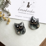 猫　ねこ　マーブル　黒猫　くろねこ　イヤリング　ピアス　レジン　くろねこ　ブラック　パール　送料無料
