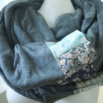 ハンドメイド◆広幅スヌードカシミア天竺ニット霜降りグレーリバティパッチ