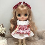 ミディ赤チェックオーバースカートセット