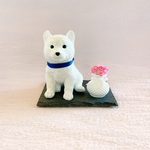 BIG しば犬＋ミニ花瓶 アロマストーン 台座付き