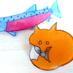 Animals of Nature きつね　サーモンのブローチ◆　動物　魚