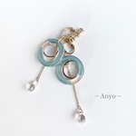 カラーフープ&チェコガラス　ピアスorイヤリング【アクアグリーン】