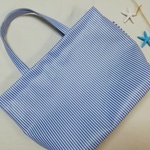 海のストライプ/シンプル/小さなトートバッグ/ラミネート/チェックアンドストライプ
