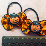 キッズヘアゴム　ちょうちょ型リボン　ハロウィンオレンジ　黒猫かぼちゃ