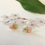 葉桜＊Pink Opal×Prehnite＊金継ぎ／316L （GD）pierce／M size